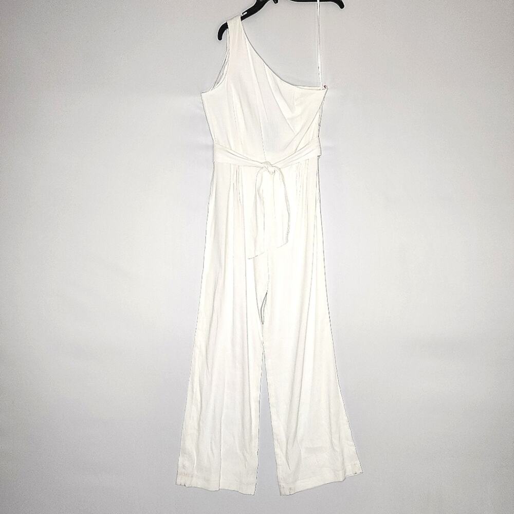 Antonio Melani Carlos White Linen One Shoulder Jumpsuit Women's Size 10